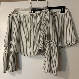 White and black stripe short set